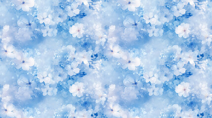 Fototapeta premium Seamless pattern of delicate cherry blossoms and blue hues perfect for elegant fabric designs and wedding invitations floral print artistic background