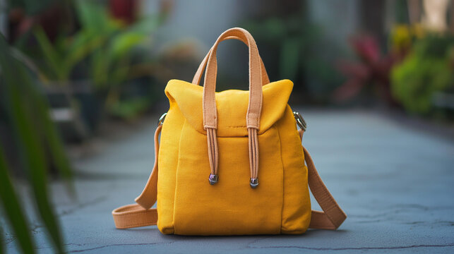 avery beautiful yellow bag isolated on blurred background