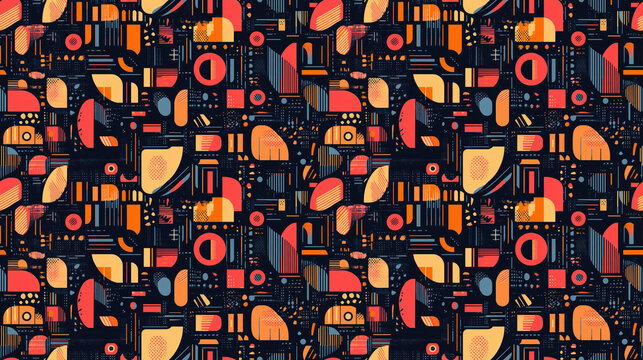 Geometric style seamless pattern illustration with vibrant shapes and lines ideal for modern interior design or textile applications
