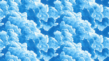 Fototapeta premium Seamless pattern of vibrant blue cowhide interspersed with fluffy blue clouds ideal for textile design and home decor