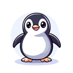 Obraz premium This is a cute cartoon illustration of a happy penguin. It has big, round eyes and a friendly smile. The penguin is standing upright with its wings slightly raised.