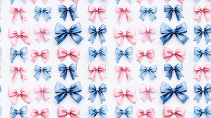 Fototapeta premium Seamless watercolor pattern featuring wedding patches and bows perfect for fashion backdrop with pink and blue elements