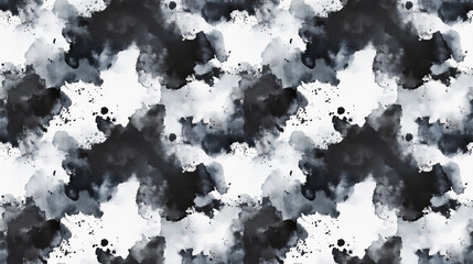 Obraz premium Seamless black watercolor pattern with ink textures on paper backdrop versatile design for prints and textiles