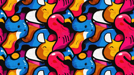 Fototapeta premium Colorful abstract graffiti patterned background in a seamless design for textile or wallpaper applications