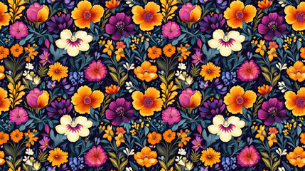 Fototapeta premium Floral composition seamless pattern featuring intricate designs and vibrant colors for textiles and home decor
