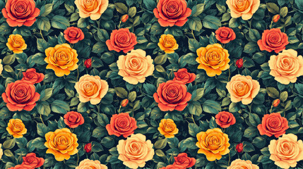 Fototapeta premium Hand drawn seamless pattern featuring multicolored roses vibrant floral design for textiles and wallpapers