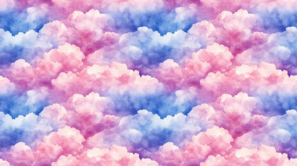 Fototapeta premium Hand drawn vibrant watercolor pattern featuring scenic light pink misty clouds ideal for travel themed designs