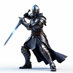 Fototapeta premium A knight in shining armor wielding a sword, ready for battle.