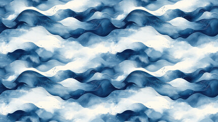 Fototapeta premium Seamless abstract wave pattern featuring curls and clouds with watercolor textures and digital lines perfect for textile decor and design