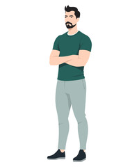 Fototapeta premium Vector illustration. A young man in a green t-shirt and light gray sports style pants. A simple but dynamic image for an active lifestyle.