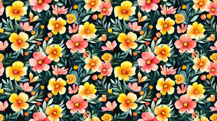 Fototapeta premium Watercolor seamless floral pattern featuring vibrant blossoms perfect for textile designs and home decor