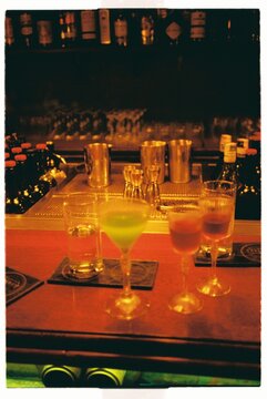 Bar counter and cocktails at night 
