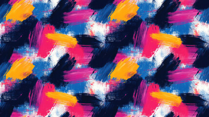Naklejka premium Seamless pattern of brushed painted abstract background with vibrant colors and dynamic brush strokes for textile and graphic design