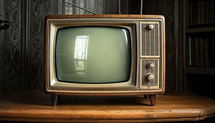 generative AI. Old television on the old table in old room. World Television Day