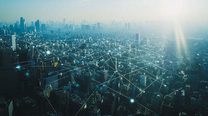 Obraz premium abstract professional business team people innovation connection of line from nail node to node on map background , networking concept