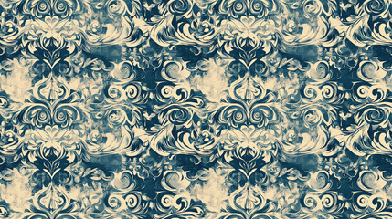 Seamless vintage poster pattern in blue tones with customizable text area for personalized designs