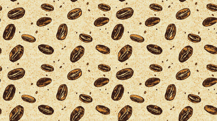 Obraz premium Seamless pattern of rich coffee beans on a textured background perfect for textile design packaging or branding
