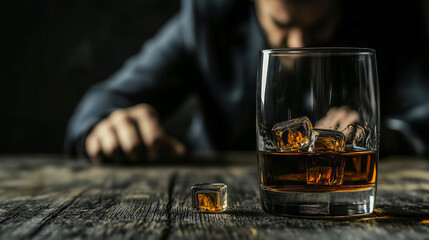 glass of whiskey with person battling his addiction, path to recovery, sobriety journey, hope and healing, addiction recovery