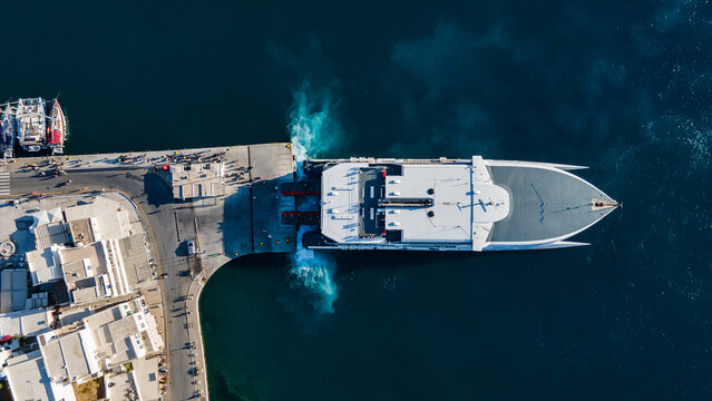 Ferry Unloading at Ios Harbor, Greece
