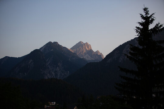 View on rocky mount in sunset light.