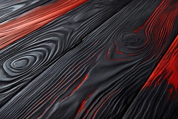 A close-up of black and red woodgrain, showcasing a natural and unique pattern.