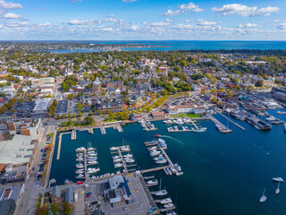 Newport Harbor aerial view in Narragansett Bay, city of Newport, Rhode Island RI, USA. 