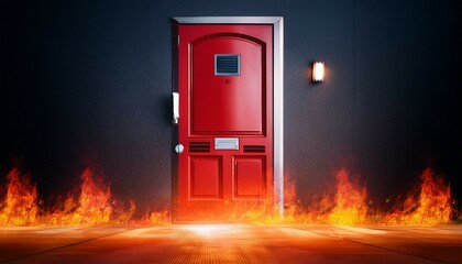 red door with fire