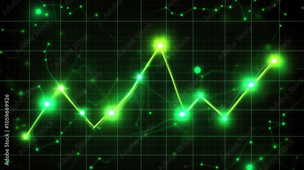 Poster green data visualization with chart and grid background