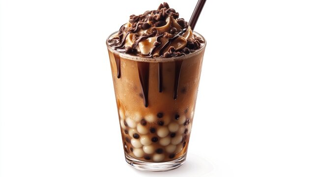 Delicious Chocolate Bubble Tea Treat in Glass