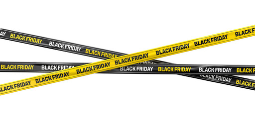 Black Friday Yellow and Black Promotional Ribbons and Tapes in 3D Render in transparent background