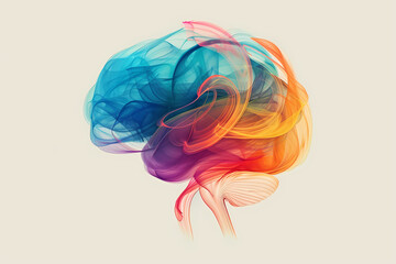 An artistic representation of a brain made of vibrant swirling colors, symbolizing creativity and intellect.