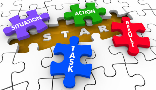 STAR Method Interview Process Situation Task Action Result Puzzle Pieces Best Job Candidate 3d Illustration