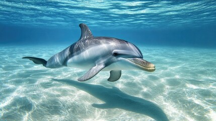 Obraz premium Graceful Dolphin Swimming in Clear Blue Water