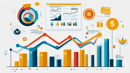 Fototapeta premium ccharts and graphs with statistics to innovative analyze business potential and forecast future development of companies growth.