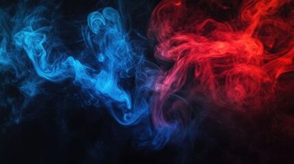 Red and blue smoke against a dark backdrop