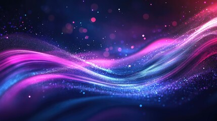 Abstract background featuring dark blue violet purple magenta pink and burgundy hues Wavy lines and bright light spots create a neon glow effect