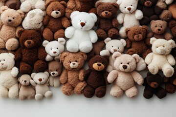 An extensive array of fluffy teddy bears is displayed, with variations in color, conveying a sense of warmth and comfort, ideal for children's rooms.