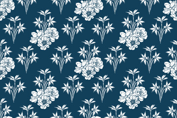 Botanical floral seamless pattern with rose and lily flowers vintage background.Vector illustration hand drawing. For textile,curtain,fabric pattern print design.