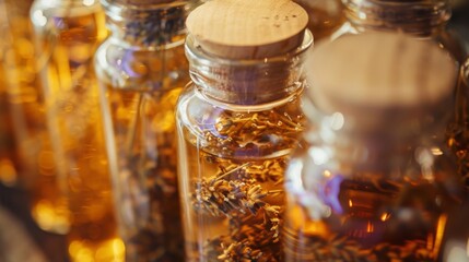 A closeup of the small batch infused spirits featuring unique flavors such as lavender and vanilla bean.