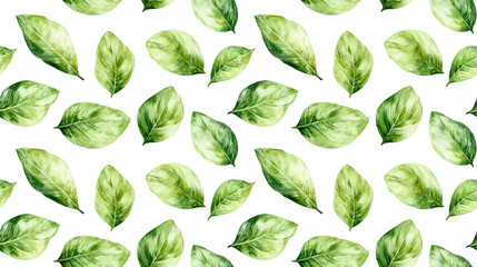 Fototapeta premium Hand drawn watercolor seamless pattern of plantain leaves on white background ideal for packaging and fabric design