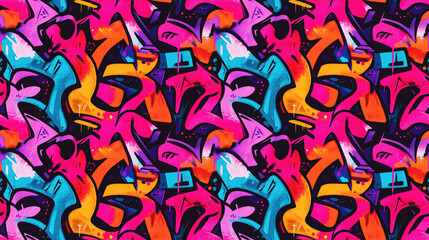 Obraz premium Colorful seamless pattern of graffiti art with a fluorescent background vibrant tie dye design for streetwear and brochure prints urban style modern decoration