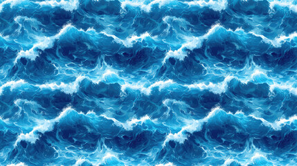 Obraz premium Seamless pattern featuring a vibrant blue sea surface with shimmering waves and a bright sky wash effect ideal for fabric design and ocean themed decor
