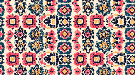 Abstract geometric seamless pattern showcasing handmade ethnic and tribal motifs perfect for bohemian tile printing