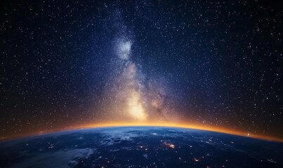 View of stars and milky way above Earth from space