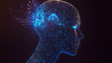 Abstract image of a persons profile subtly integrated with futuristic graphical patterns, symbolizing the advancements in AI and machine learning.