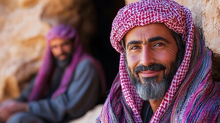 Smiling Bedouin Man in Traditional Headscarf