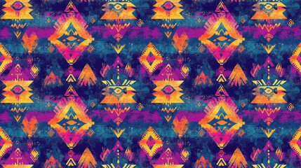 Seamless vintage style pattern featuring Mexican geometric designs Mayan motifs Caribbean tie dye batik and watercolor prints perfect for souvenir shop decor