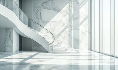 Fototapeta premium Luxurious apartment with white marble stairs on the first level With copy space for text