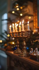 Glowing Candle Chandelier in Cozy Holiday Home Interior   Festive Candlelit Atmosphere for Christmas or Winter