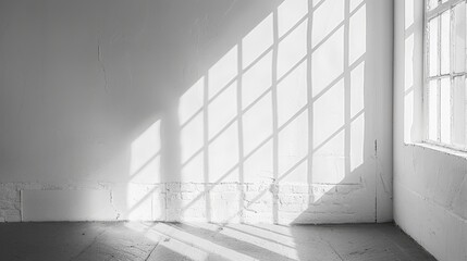 Obraz premium Monochrome abstract background with shadows and light from window on white wall